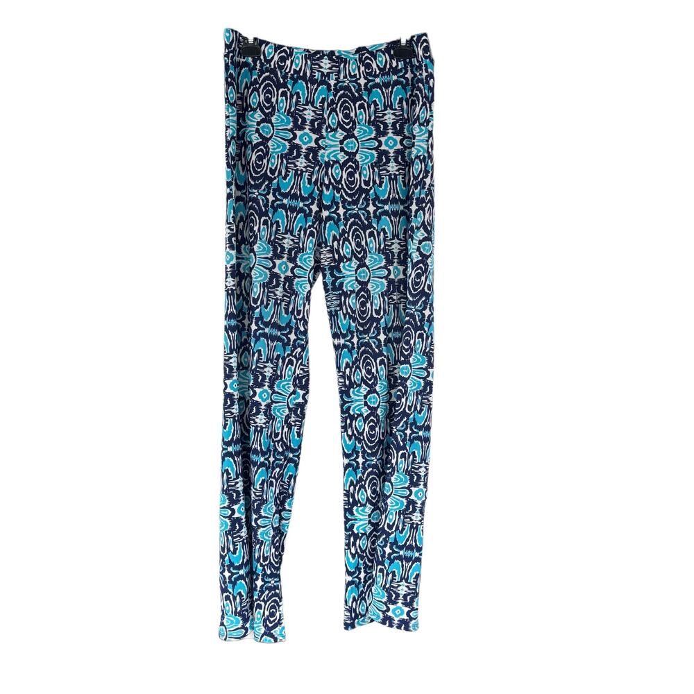 Jude Connolly Jersey Knit Pants M Jude Cloth Blue White Wide Leg Beachy Coastal